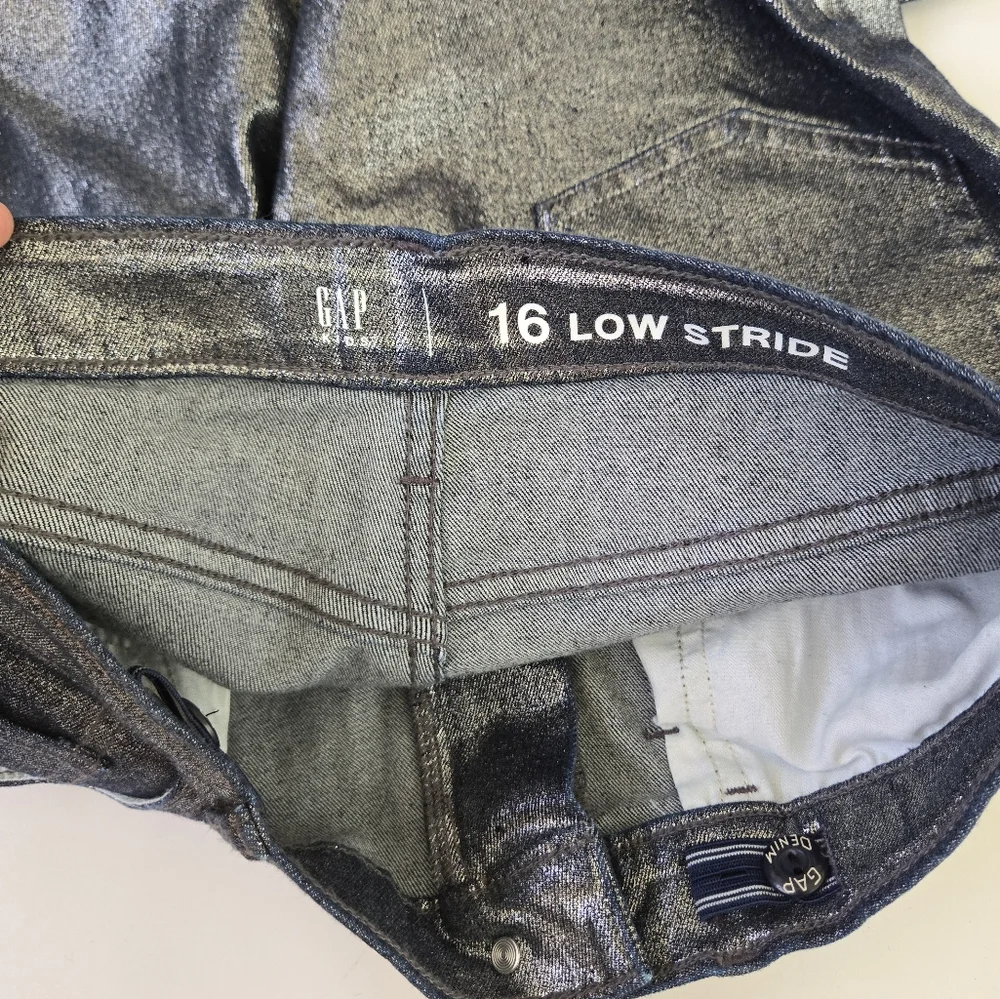 Gap Kids Low Stride Metallic Wide Leg Girls Size 16 Denim Jeans Adjustable Waist